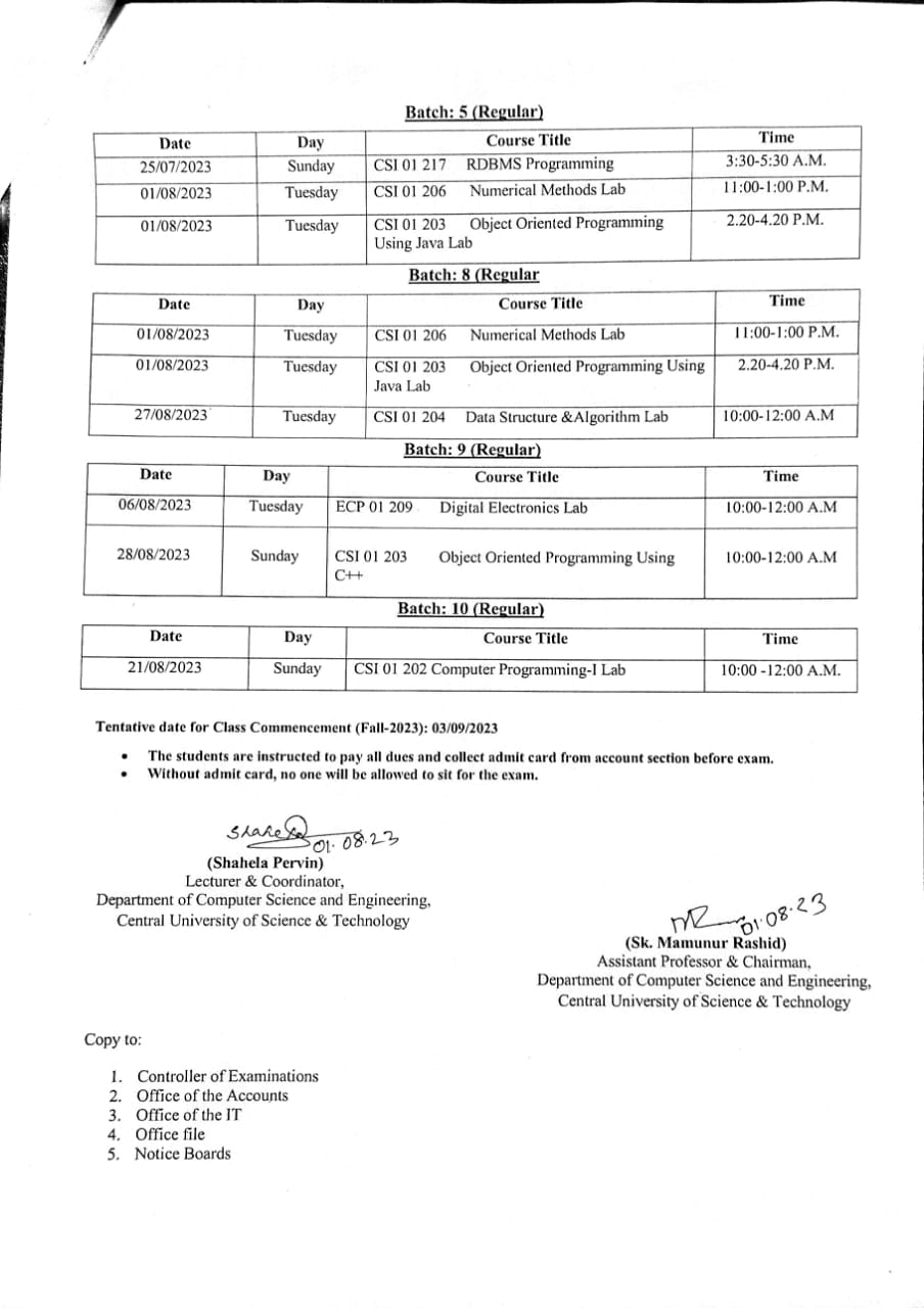 Lab Final Examination for CSE Program, Spring-2023 - Central University ...