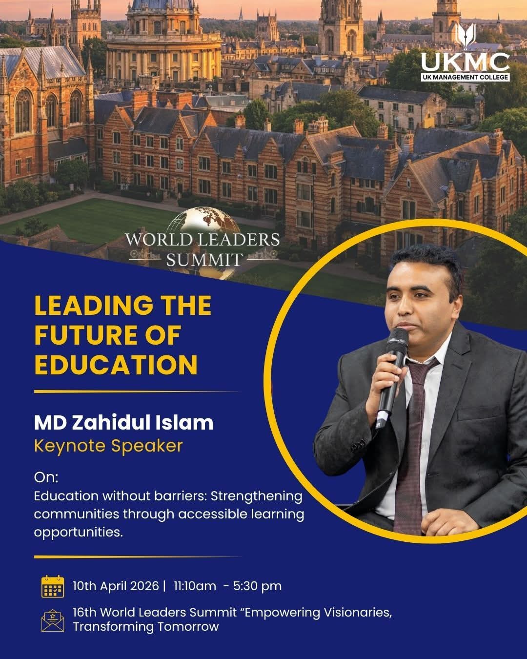Md Zahidul Islam to Keynote at the 16th World Leaders Summit 2026